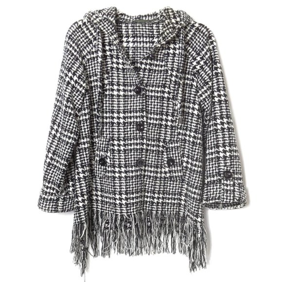 Houndstooth Knit Fringe Swing Jacket - Picture 1 of 5